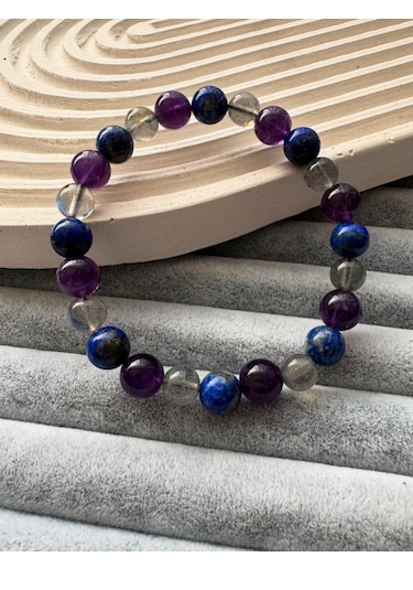 Store Zarman Ametist- Labradorit- Lapis Lazuli Doğal Taş Bileklik Çok Renkli