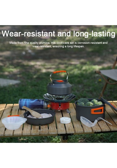 Yifomall Kamp Aluminyum Çamaşır Seti 4'lü Pot, Tava, Çaydanlık, Çanta Sıcaklığa Dayanıklı Dış Mekan Pişirme Gereci Siyah Ds308 Siyah