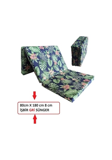 Lüks Katlanır Yatak 80x180x8 Cm Sünger Yaprak Desen