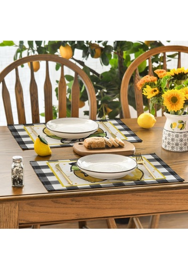 Buffalo Ekose Limon Placemats, 12x18 İnç Yemek Odası İçin 4 Set 2