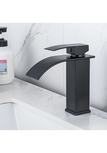 Fastbuy Dashanshop 1 Adet Fırçalanmış Siyah Şelale Bataryası, Sıcak Soğuk Su Rv Lavabo İçin, Siyah Siyah