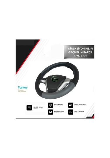 Direksiyon Kılıfı Geçmeli 4 Parça Siyah-gri Siyah - Gri