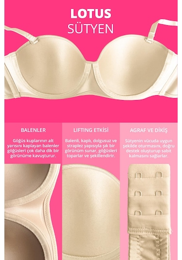 Ten Balenli Toparlayıcı Dolgusuz Straplez Lotus Sütyen Ten
