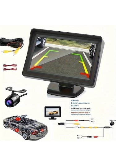 Xuweiwei 4.3 Inch Araba Arka Gorus Monitoru Tip 1 Arac Geri Gorus Kiti Yedek Kamera Otopark Asistani Kolay Kurulum