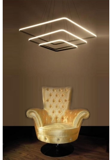 Nikol Modern Siyah Kasa Beyaz Ledli Üçlü Avize Siyah