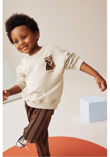 Erkek Çocuk Kahve Renk Funny Bear Baskılı Sırt Detaylı Sweatshirt Çizgili Jogger Eşofman Alt Üst Takım Krem Erkek Çocuk Kahve Renk Funny Bear Baskılı Sırt Detaylı Sweatshirt Çizgili Jogger Eşofman Alt Üst Takım Krem