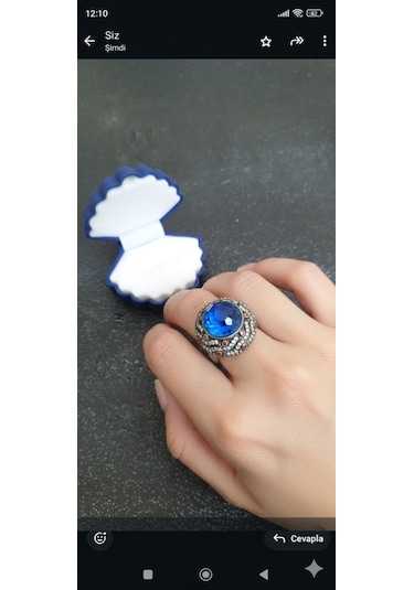Safir Ve Swarovski Taşlı Bayan Gümüş Yüzük Bronz