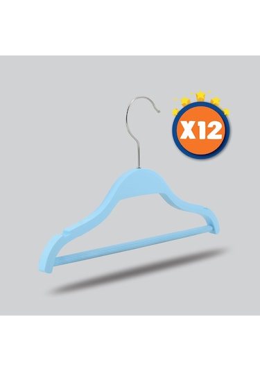 Nyn Ahşap 0-3 Yaş Bebek Elbise Askısı Mavi 12 Adet Kahverengi