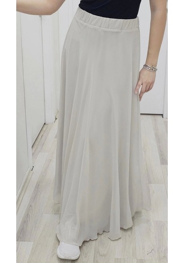 Bel Lastikli Kloş Şifon Etek 6003-taş Taş