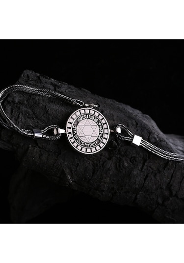 Hz.süleyman Mührü Yuvarlak 925 Ayar Gümüş Bileklik Gümüş