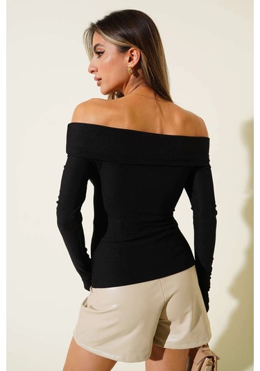 Madonna Yaka Düğmeli Bluz Siyah T4329 Siyah