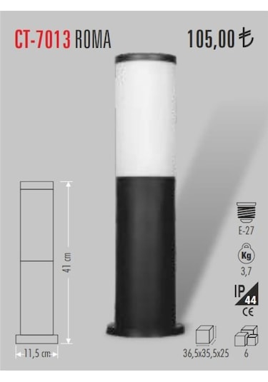 Cata Ct-7013 Bahçe Duvar Aydınlatma E27 Duylu Beyaz - Siyah