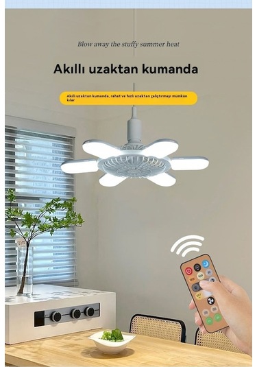 Sıpın Vidalı Tavan Katlanabilir Işığı - Beyaz Işıklı Fan Ve Aydınlatma E27 Yn, Pratik Tavan Fanı Beyaz