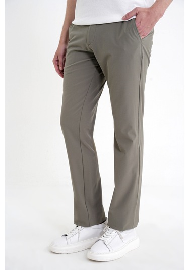 Regular Fit Yan Cep Doku Desenli Beli Lastikli Haki Pantolon P 1212