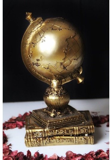 Doremcy Dekoratif Gümüş Kitaplı Dünya Küre Ev Ve Ofis Hediyelik Polyester Döküm Biblo Gold