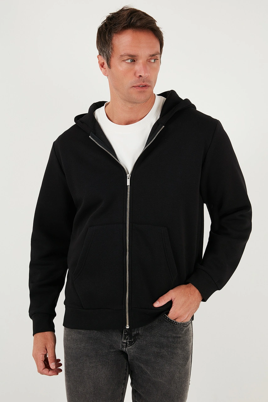 Buratti Regular Fit Kapüşonlu Fermuarlı Içi Tüylü Yumuşak Şardonlu Kışlık Erkek Sweat 5905340 Siyah