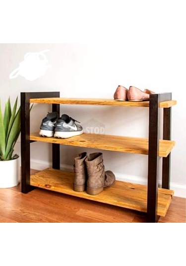 Metal Ahşap Ayakkabılık. Ceviz