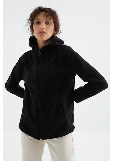 Tommy Life Siyah Kapüşonlu Fermuarlı Rahat Form Kadın Polar Sweatshirt - 97233 Siyah