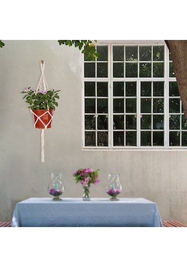 Geeroyoo Makrome Bitki Askısı - 80-85cm Pamuk İp Dekoratif Saksı Askısı İç/dış Mekan