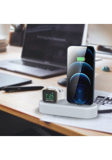 Cbtx Pt56-s İphone 12/13/14/ iOS Uyumlu Watch Stand Tutacağı 2'si 1 Arada Şarj Ünitesi ve Kablo Adaptörü Bebek Mavisi