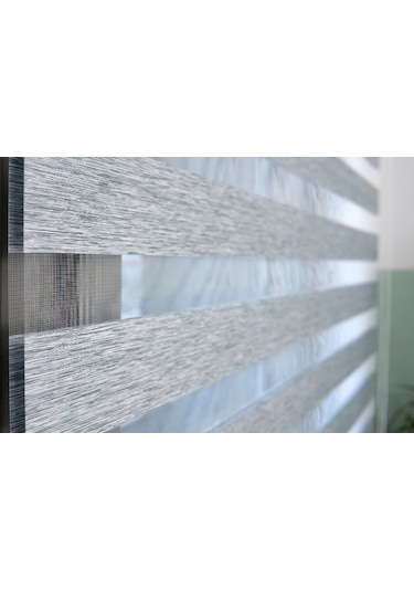 İncilifehome Bambu Kumaş Zebra Stor Perde Gri Alüminyum Kasalı Gri