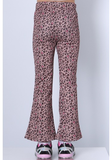 Kız Çocuk Tayt Leopar Ve Kalp Desenli İspanyol Paça C53 Pembe