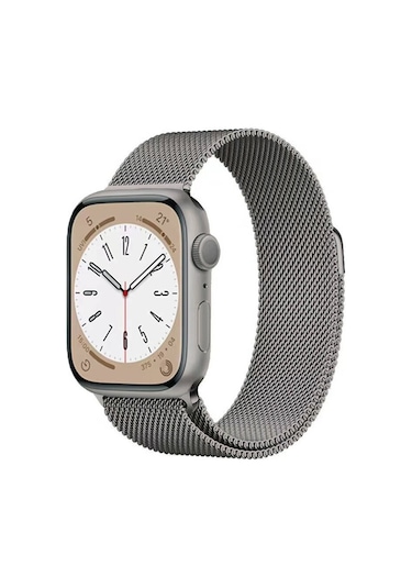 Apple Uyumlu  Watch 7/8/9 45mm Kordon Metal Örgü İşlemeli Mıknatıslı Kordon