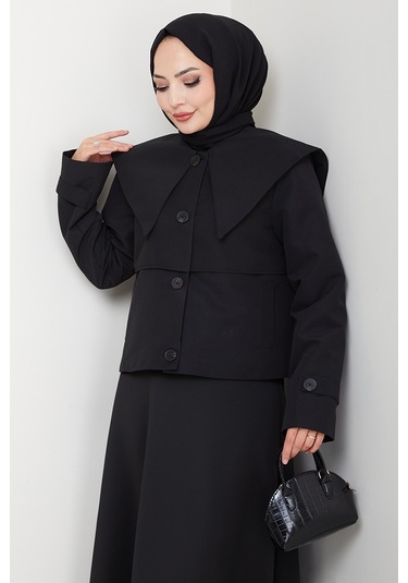 Pelerin Görünüm Astarlı Trenç 1625 - Siyah Siyah