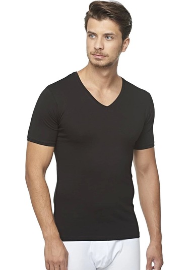 Star 206 Modal Yarım Kol V-yaka T-shirt Atlet Siyah