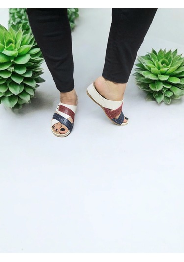 Kadın Topuk Dikeni Jelli Ev Dışarı Terlik Beyaz - Kırmızı - Lacivert