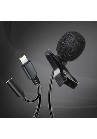 Ally iPhone Uyumlu Lightning Yaka Mikrofonu+3.5mm Jack Profesyonel Youtuber Mikrofonu- 5775