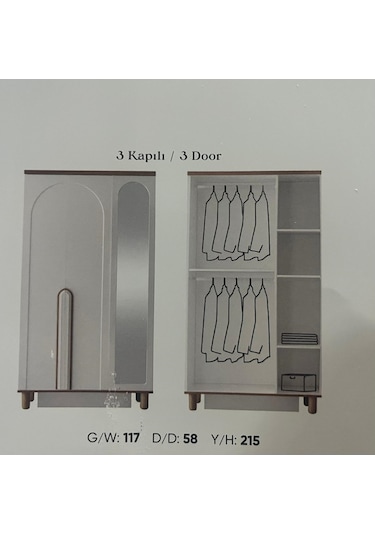 Kosova Mdf 3 Kapılı Dolap