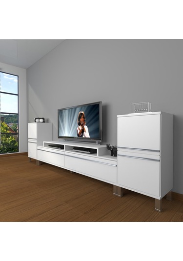 Decoraktiv Ekoflex On2 Mdf Krom Ayaklı Tv Ünitesi Tv Sehpası Beyaz