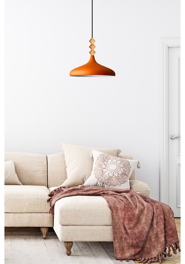 Turuncu Q Ahşap Tekli Avize Sarkıt Salon Mutfak Cafe Butik Lamba Aydınlatma Avizeler Turuncu