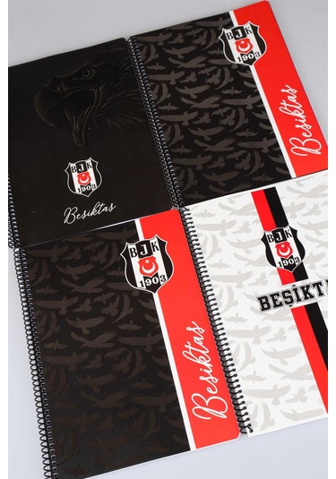 "dekomus Cep Defteri Hediyeli" Lisanslı Beşiktaş Spırallı 2 Adet Kareli Ve 2 Adet Çizgili A4 Karton Kapak 72 Yaprak Defter Seti