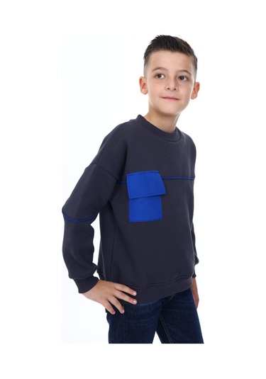 Toontoy Erkek Çocuk Cep Detaylı Baskılı Sweatshirt Füme