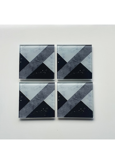 Decorita Cam Bardak Altlığı Hibrit Mermer 4'lü Takım 10 x 10 CM Çok Renkli