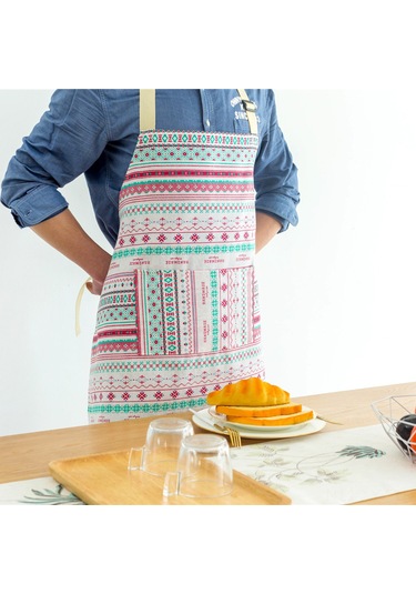 Yaleker Ev Ofisi Mutfak Önlüğü, Cep Tasarımı, 70x68cm, Poliester Elbise, Kırmızı-yeşil Çizgili Desenli, Yaşam Kolaylığı Sağlar