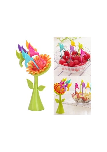 Büro Ev Ofis Sofra Keyfi İçin 5adet Renkli Plastik Standlı Meyve Yeme Çubuk Seti