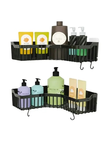 Yapışkanlı Banyo Sabunluk Şampuanlık Organizer Köşesi 1 Adet Siyah