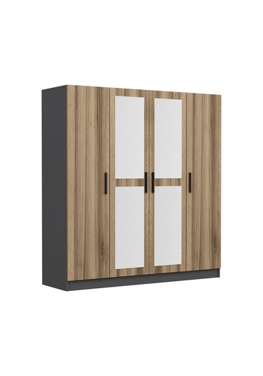 Minar Kale 4 Kapaklı 2 Aynalı 2 Çekmeceli Dolap Antrasit Dore 210cm Çok Renkli