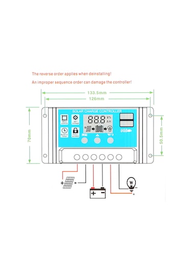 Kosona Güneş Kontrolörü 12v/24v Otomatik Uyum 30a Usb 5v 2.5a Akü Şarj Edici Mavi