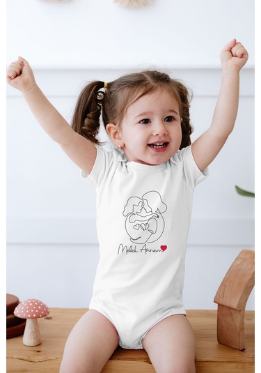 Lilabio Anneler Günü %100 Pamuk Kısa Kollu Bebek Body Beyaz