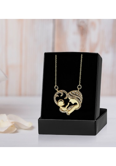 Bk Gift Zirkon Taşlı Anne-Bebek Kalp Kolye
