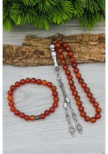 Akik Tesbih Ve Bileklik Doğal Taş Akik Set 8 Mm Bt028 Kırmızı