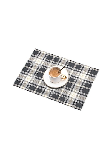 Siyah Pratik Kırmızı Ekose Placemat Restoran Yıkanabilir Pvc Dayanıklı Yemek Masası Örgü Paspaslar Çerçeve Teslin Disk Kase Coaster Kaymaz Ped 8pcs Siyah