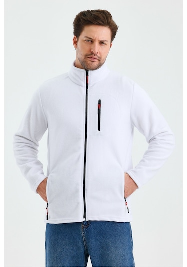 Erkek Outdoor Fermuarlı Polar Ceket Beyaz