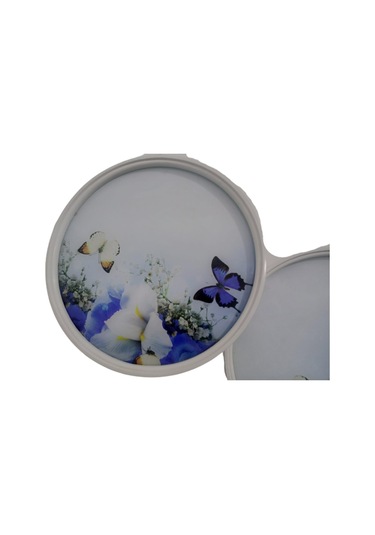 Zigon Sehpa Çember Mavi Kelebek Model Kayın Retro Parlak Ceviz 3