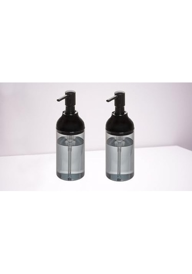 Homi Banyo Seti Sıvı Sabunluk 2 Adet Füme Siyah Renkli Akrilik 8x8x16cm 360ml Siyah