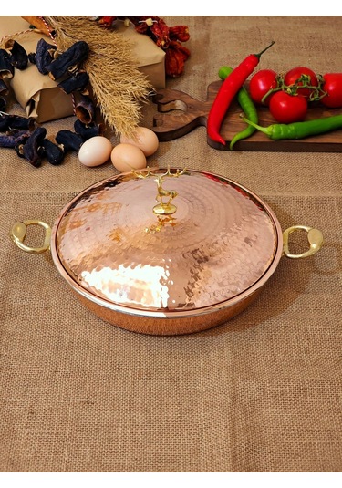 Modabakır Bakır Pilav Tencere, Geniş Derin Tava 27 Cm Model:hgf445 Metalik